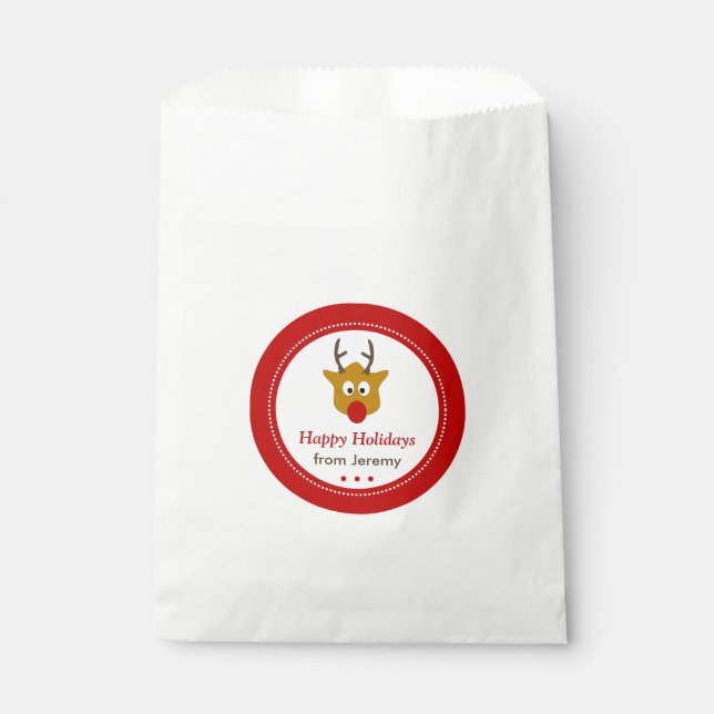 Cute Red Nosed Reindeer Christmas Gift Favor Bag (Front)