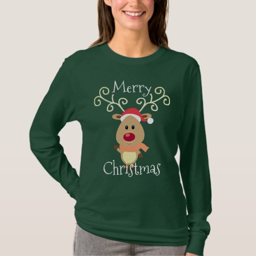 Cute Red Nosed Reindeer Christmas T_Shirt