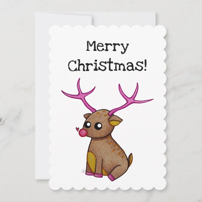 Cute Red Nosed Reindeer - Customizable Christmas Holiday Card (Front)