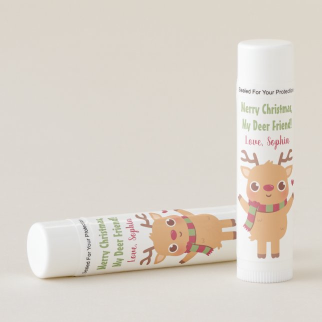 Cute Red Nosed Reindeer, Deer Friend Christmas Lip Balm (Front)