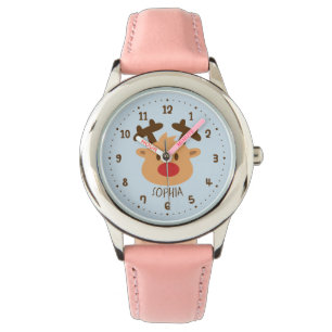 Cute Red Nosed Reindeer Kids Personalized Watch