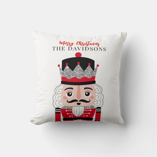 Cute Red Nutcracker Christmas Throw Pillow (Front)