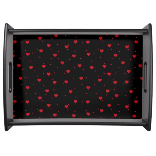 Cute Red On Black Valentines Hearts Pattern Serving Tray