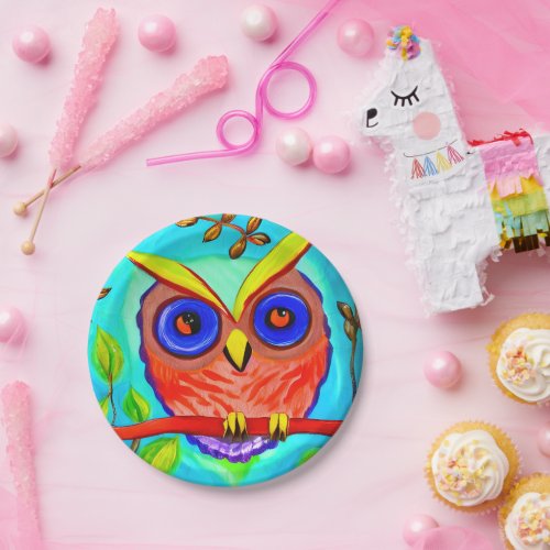 Cute red owl painting paper plates