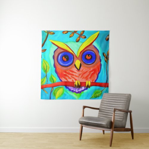 Cute red owl painting tapestry