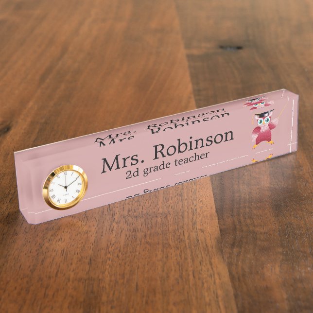 Cute Red Owl Teacher customizable Name Plate (Side)