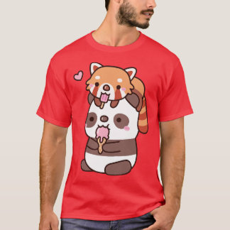 Cute Red Panda And Panda Eating Ice Cream For Summ T-Shirt
