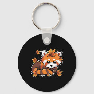 Cute Red Panda Anima Fall Leaves Autumn Season Keychain