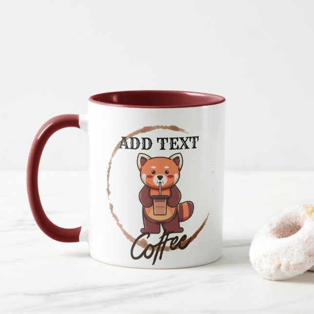 Cute red panda animals coffee Tea custom Shop name Mug (With Donut)