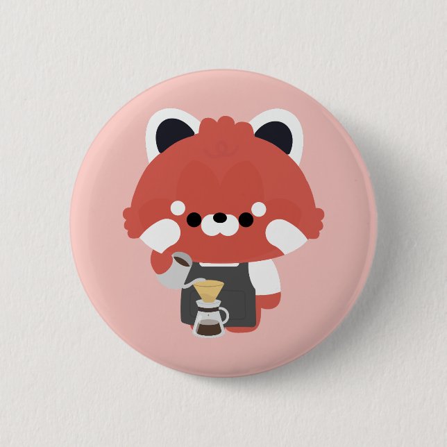 Cute Red Panda Barista Button (Front)