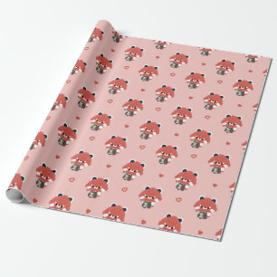 Cute Red Panda Barista Wrapping Paper