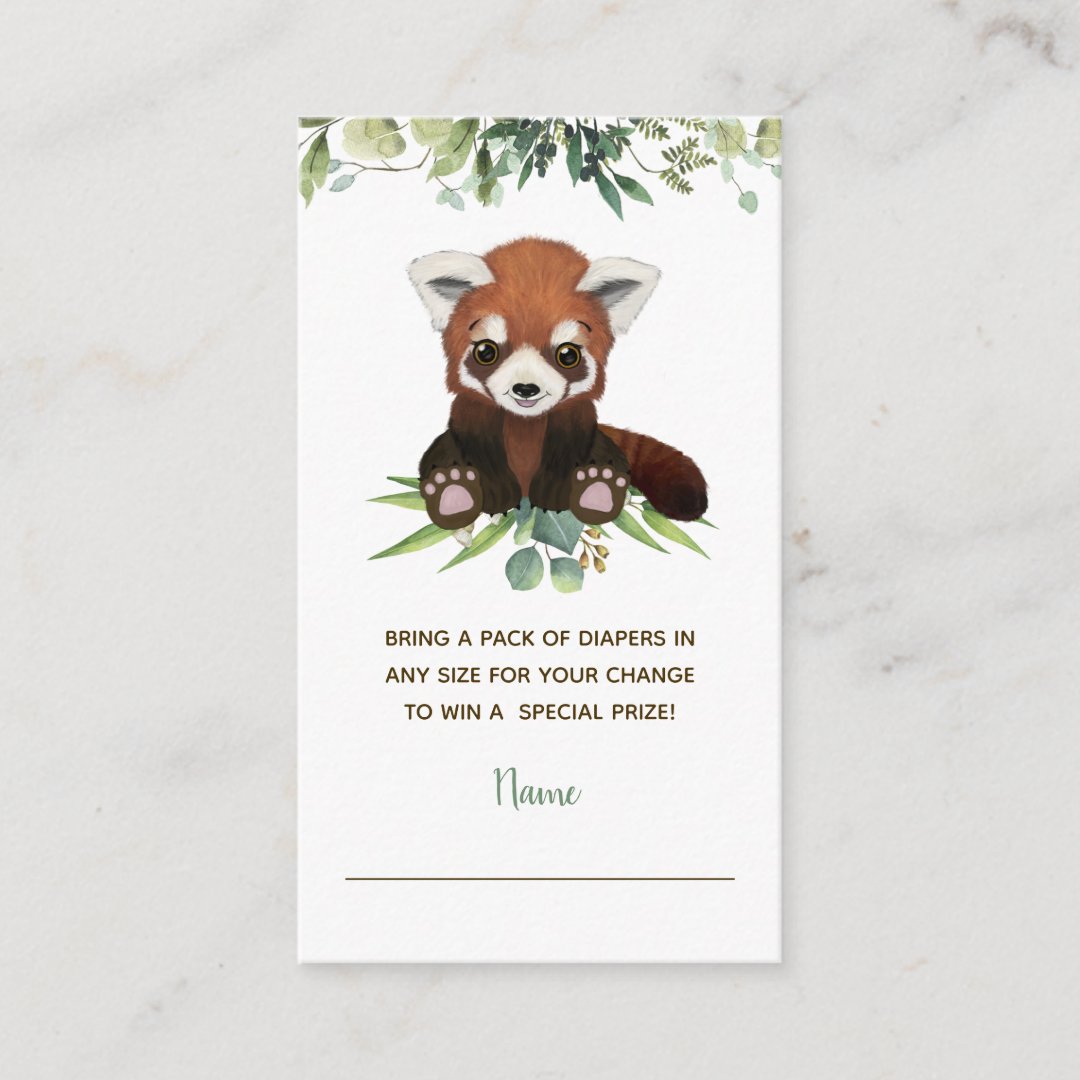 Cute Red Panda Bear Baby Shower Diaper Raffle Enclosure Card | Zazzle