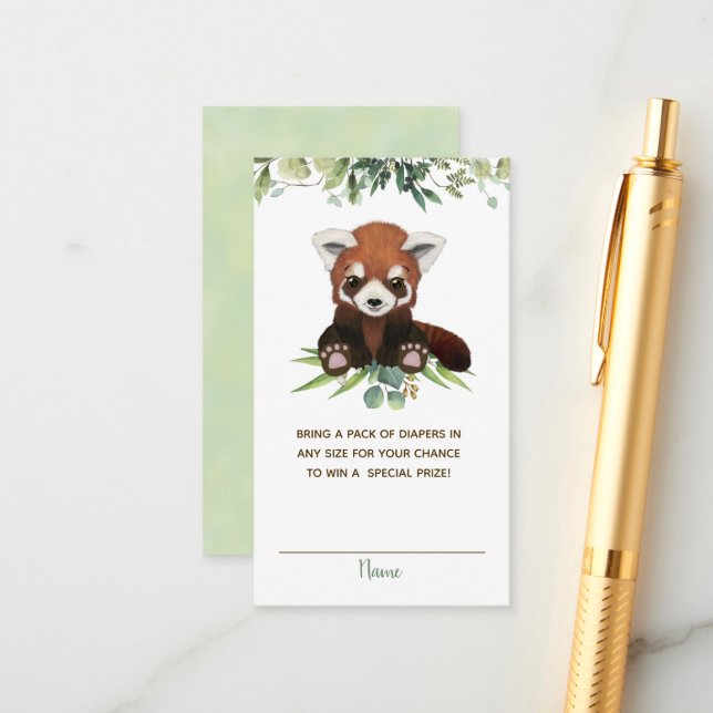 Cute Red Panda Bear Baby Shower Diaper Raffle Enclosure Card (Front/Back In Situ)