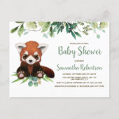 Cute Red Panda Bear Greenery Neutral Baby Shower Invitation Postcard (Front)