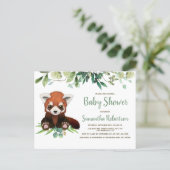 Cute Red Panda Bear Greenery Neutral Baby Shower Invitation Postcard (Standing Front)