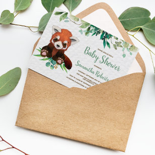 Cute Red Panda Bear Greenery Neutral Baby Shower Invitation Postcard
