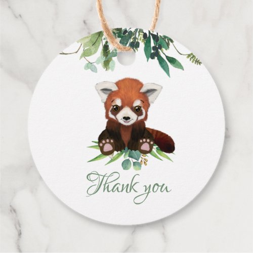 Cute Red Panda Bear Watercolor Neutral Baby Shower Favor Tags