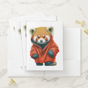 Cute Red Panda Bear Wearing A Hoodie Pocket Folder
