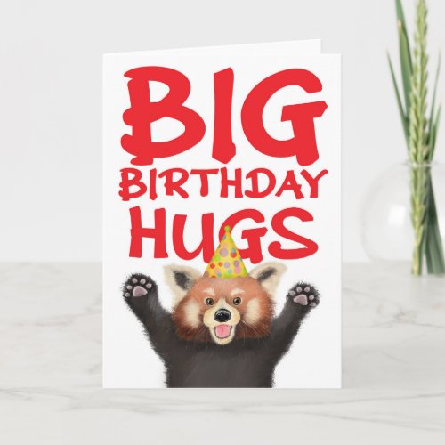 Cute red panda big birthday hugs card