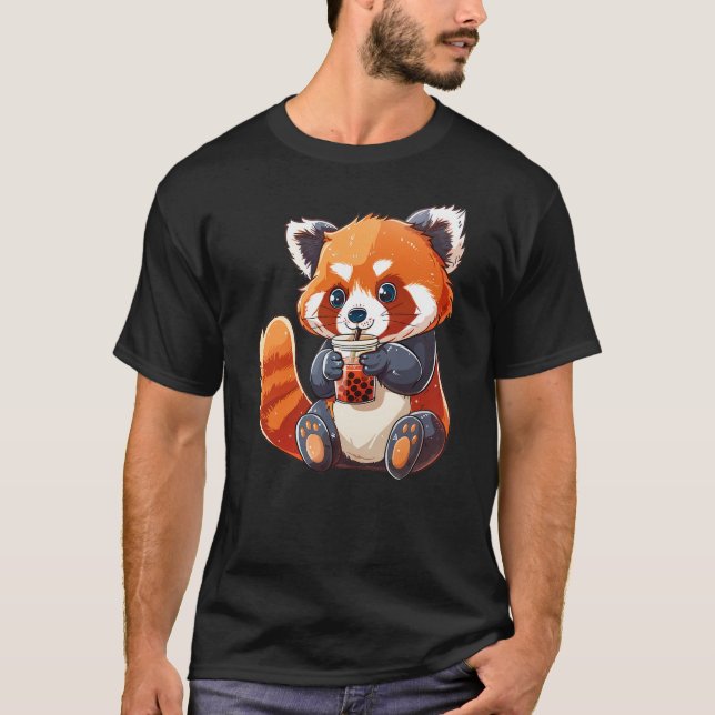 Cute Red Panda Bubble Tea Boba Tea Lover T-Shirt (Front)