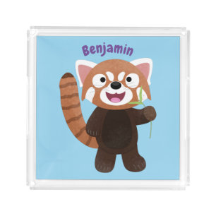 Cute red panda cartoon illustration acrylic tray
