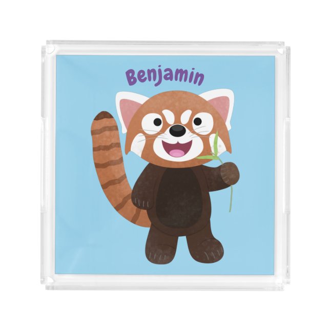 Cute red panda cartoon illustration acrylic tray (Front)