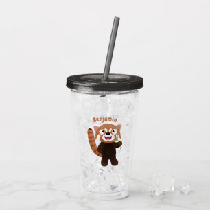 Cute red panda cartoon illustration acrylic tumbler