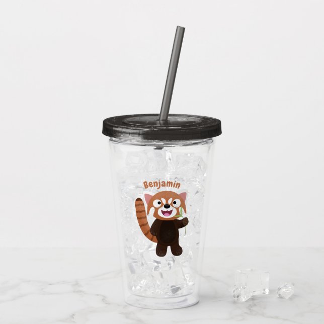 Cute red panda cartoon illustration acrylic tumbler (Back Ice)