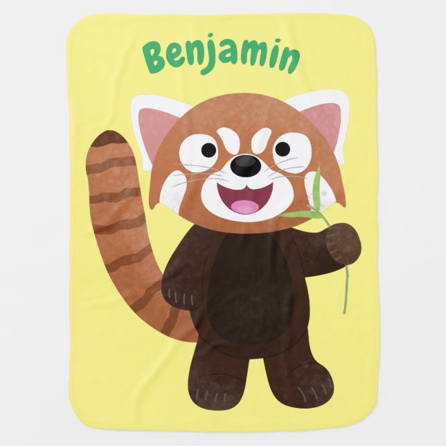 Cute red panda cartoon illustration baby blanket (Front)