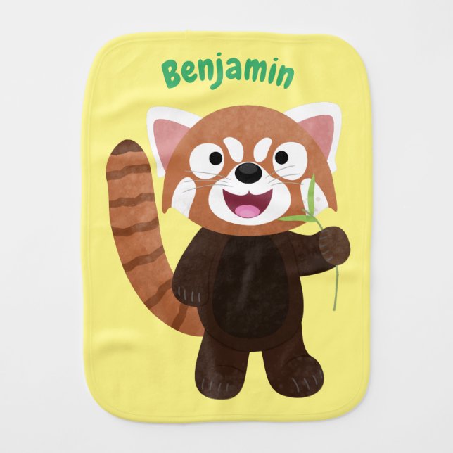 Cute red panda cartoon illustration baby burp cloth (Front)