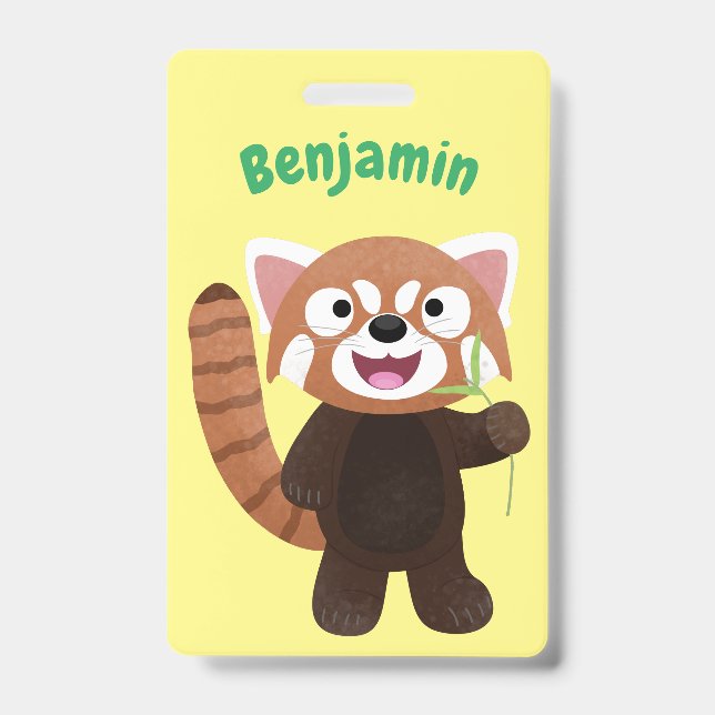 Cute red panda cartoon illustration badge (Front)
