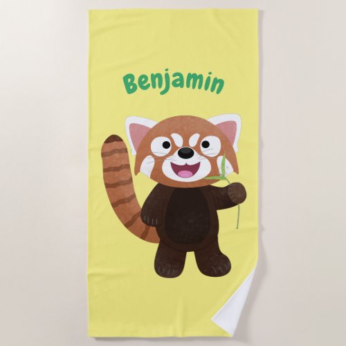 Cute red panda cartoon illustration beach towel