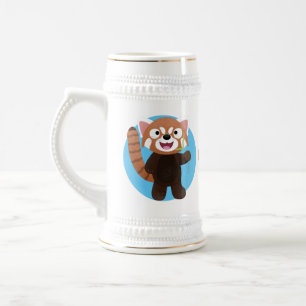 Cute red panda cartoon illustration beer stein