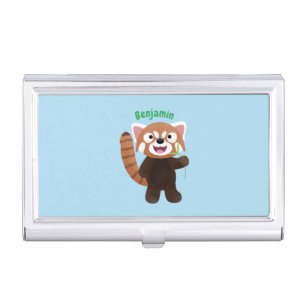 Cute red panda cartoon illustration business card case