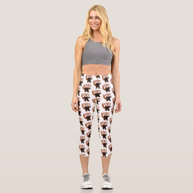 Cute red panda cartoon illustration capri leggings (Front)