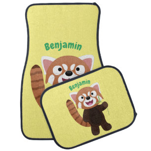 Cute red panda cartoon illustration car floor mat