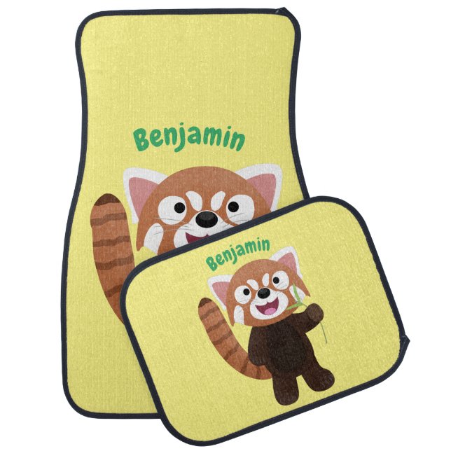 Cute red panda cartoon illustration  car floor mat (Set)