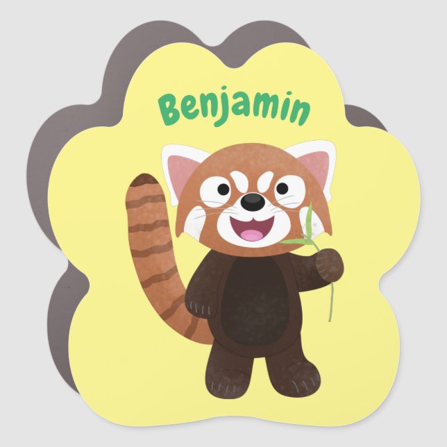 Cute red panda cartoon illustration car magnet (Front)