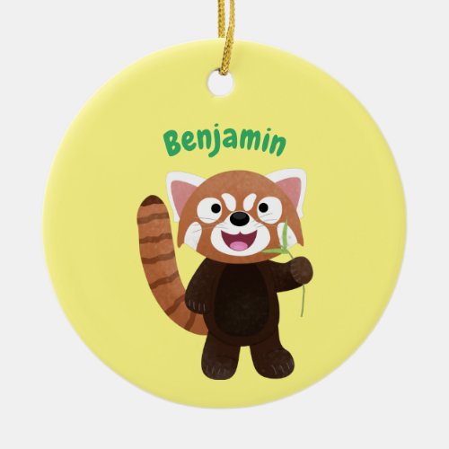 Cute red panda cartoon illustration ceramic ornament