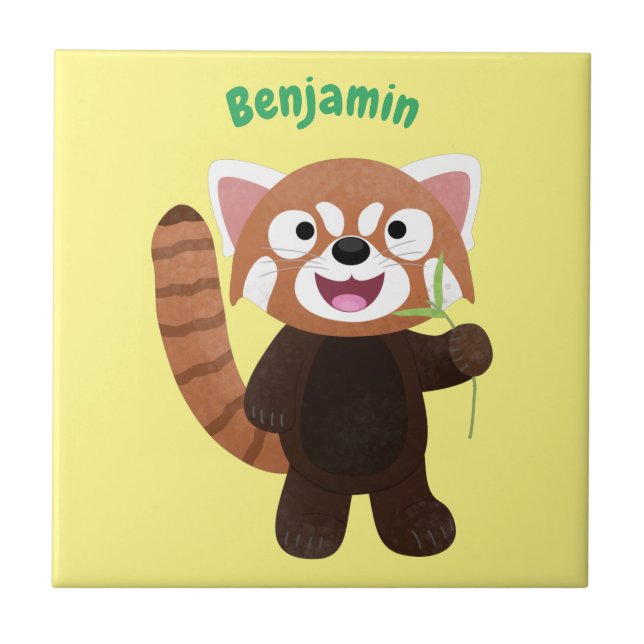 Cute red panda cartoon illustration ceramic tile (Front)