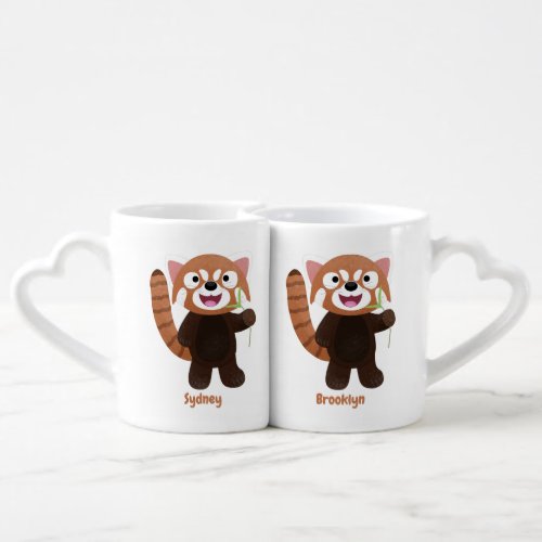 Cute red panda cartoon illustration coffee mug set