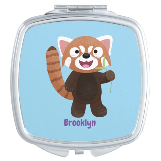Cute red panda cartoon illustration compact mirror (Front)