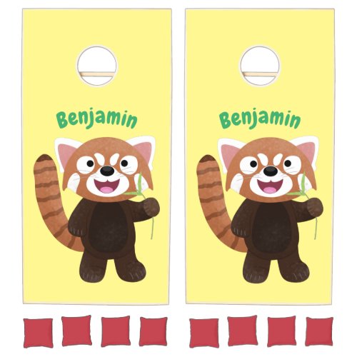 Cute red panda cartoon illustration cornhole set