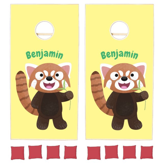 Cute red panda cartoon illustration cornhole set (Set)