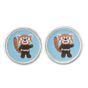 Cute red panda cartoon illustration cufflinks