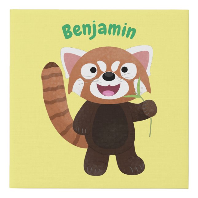 Cute red panda cartoon illustration faux canvas print (Front)