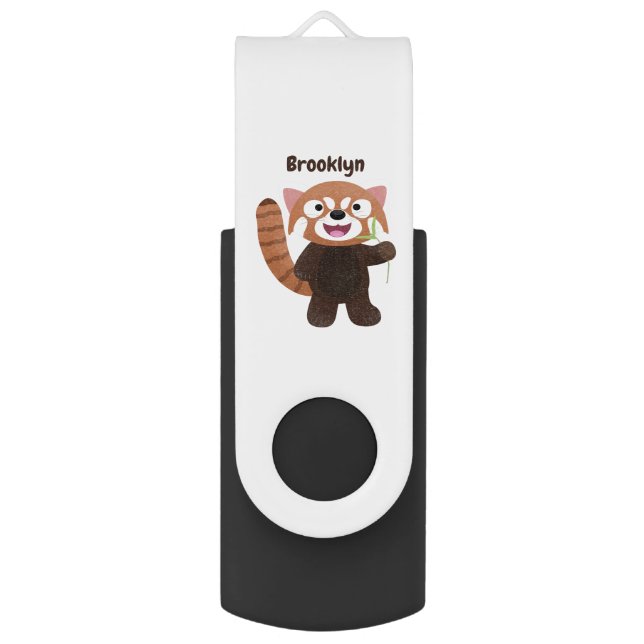 Cute red panda cartoon illustration flash drive (Front Vertical)