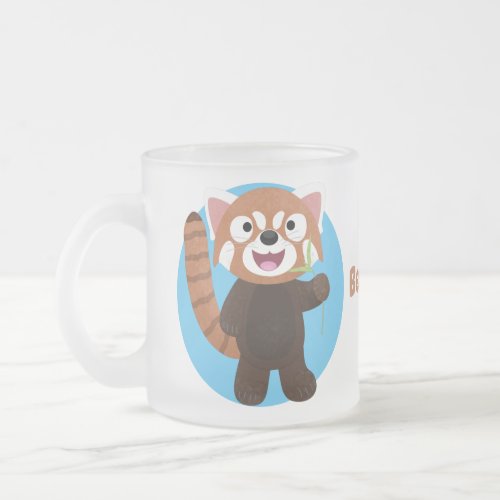 Cute red panda cartoon illustration frosted glass coffee mug