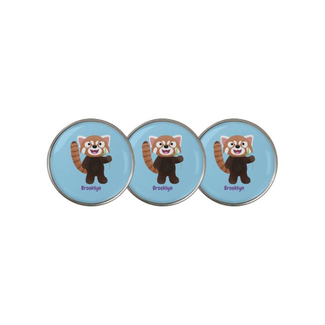 Cute red panda cartoon illustration golf ball marker (3 Up)