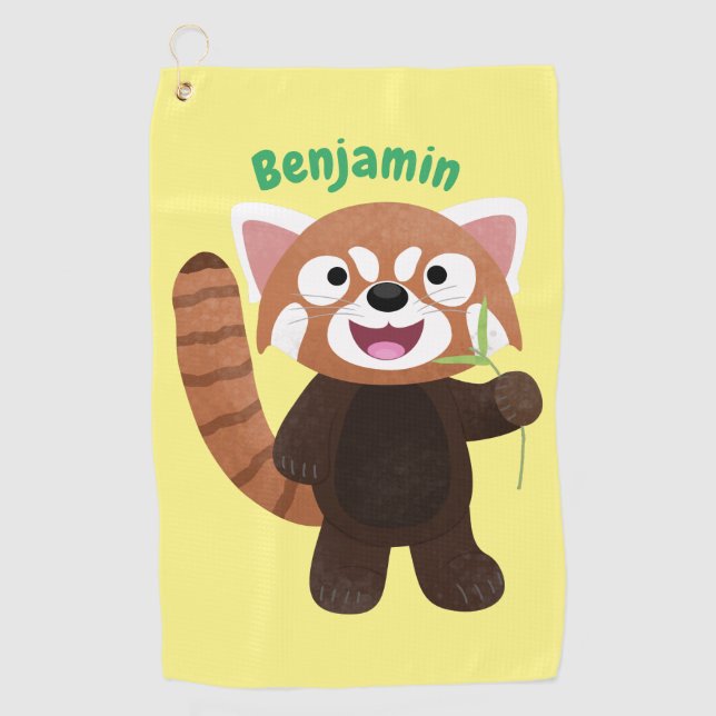 Cute red panda cartoon illustration  golf towel (Front)